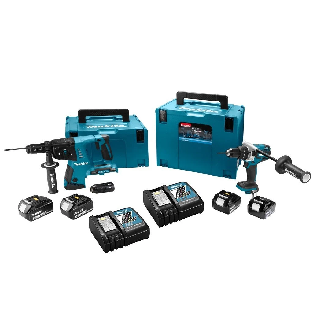 Makita DLX2101PMJ 18V Li-Ion Accu Combihamer (DHR264) & Klopboor-/schroefmachine (DHP481) Combiset (4x 4.0Ah) In Mbox 1 Makita DLX2101PMJ 18V Li-Ion Accu Combihamer (DHR264) & Klopboor-/schroefmachine (DHP481) Combiset (4x 4.0Ah) In Mbox