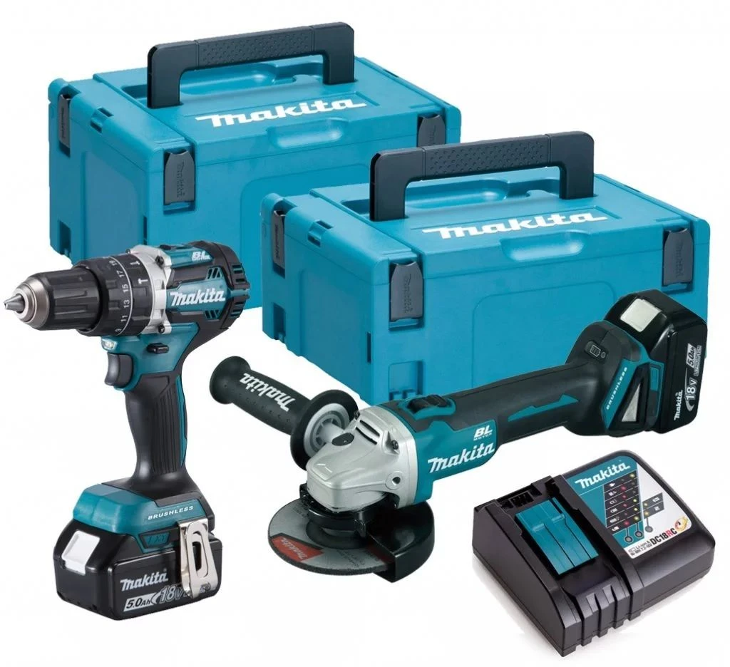 Makita DLX2210TJ1 18V Li-Ion Accu Klopboor-/schroefmachine (DHP484Z) & Haakse Slijper (DGA506) Combiset (2x 5Ah Accu) In Mbox 1 Makita DLX2210TJ1 18V Li-Ion Accu Klopboor-/schroefmachine (DHP484Z) & Haakse Slijper (DGA506) Combiset (2x 5Ah Accu) In Mbox