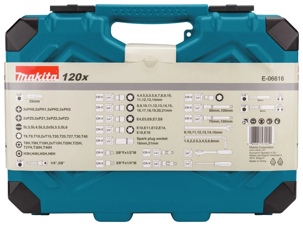 Makita E-06616 Gereedschapset In Koffer - 120-delig 2 Makita E-06616 Gereedschapset In Koffer - 120-delig - Afbeelding 2