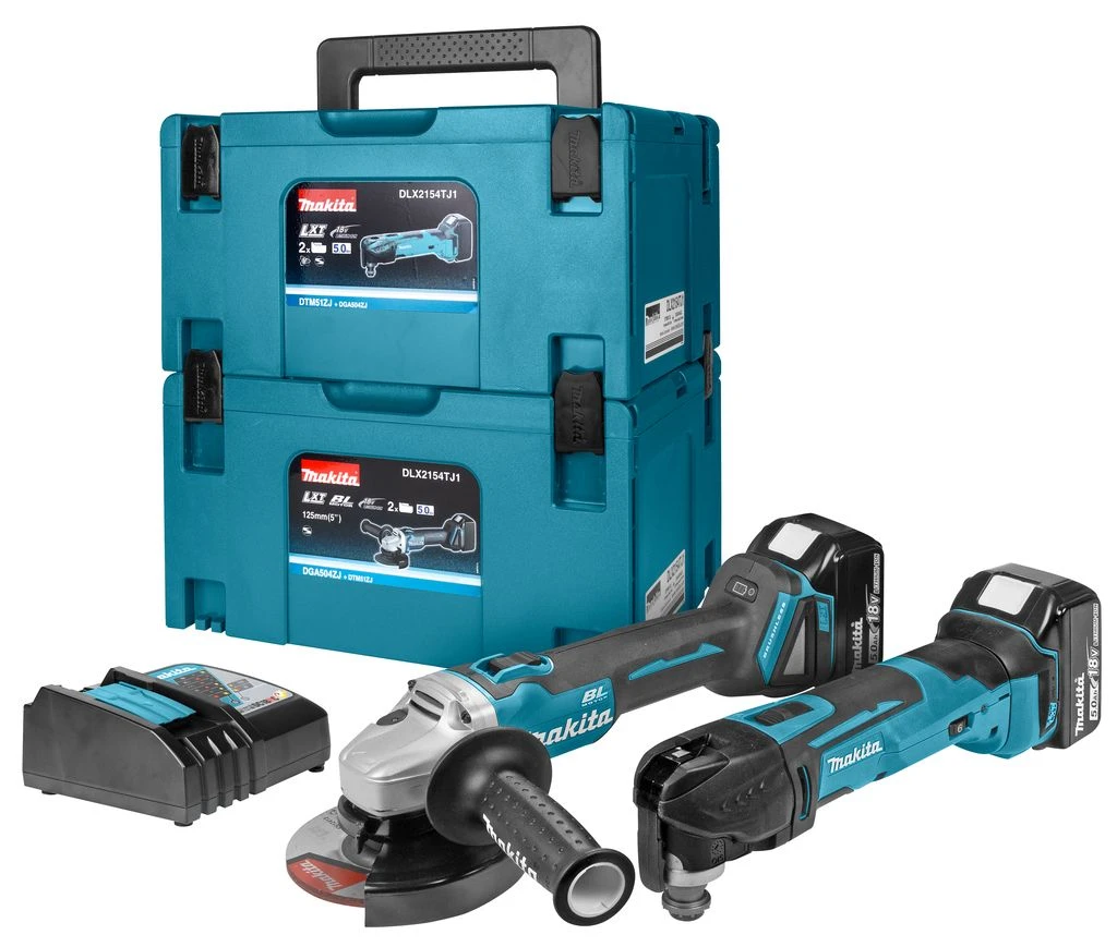 Makita DLX2154TJ1 18V Li-Ion Accu Haakse Slijper (DGA504) & Multitool (DTM51) Combiset (2x 5.0Ah Accu) In 2 X Mbox 1 Makita DLX2154TJ1 18V Li-Ion Accu Haakse Slijper (DGA504) & Multitool (DTM51) Combiset (2x 5.0Ah Accu) In 2 X Mbox