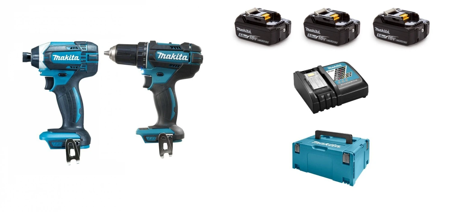 Makita DLX2127TJ1 18V Li-Ion Accu Boor-/schroefmachine (DDF482Z) & Slagschroevendraaier (DTD152Z) Combiset (3x 5,0Ah Accu) 1 Makita DLX2127TJ1 18V Li-Ion Accu Boor-/schroefmachine (DDF482Z) & Slagschroevendraaier (DTD152Z) Combiset (3x 5,0Ah Accu)
