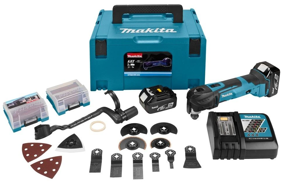 Makita DTM51RMJX3 18V Li-Ion Accu Multitool Set (2x 4.0Ah Accu) + 41 Delige Accessoireset In Mbox - Snelwissel 1 Makita DTM51RMJX3 18V Li-Ion Accu Multitool Set (2x 4.0Ah Accu) + 41 Delige Accessoireset In Mbox - Snelwissel