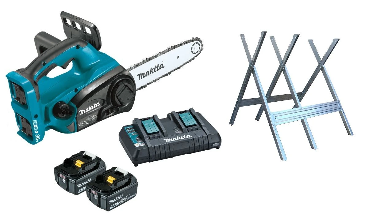 Makita DUC302SET 36V (2x 18V) Li-Ion Accu Kettingzaag Set (2x 5.0Ah Accu) + Zaagbok En Kettingzaagolie 1 Makita DUC302SET 36V (2x 18V) Li-Ion Accu Kettingzaag Set (2x 5.0Ah Accu) + Zaagbok En Kettingzaagolie