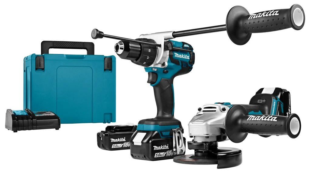Makita DLX2157TJ1 18V Li-Ion Accu Klopboor-/schroefmachine (DHP481) & Haakse Slijper (DGA506) Combiset (3x 5.0Ah Accu) In Mbox 1 Makita DLX2157TJ1 18V Li-Ion Accu Klopboor-/schroefmachine (DHP481) & Haakse Slijper (DGA506) Combiset (3x 5.0Ah Accu) In Mbox