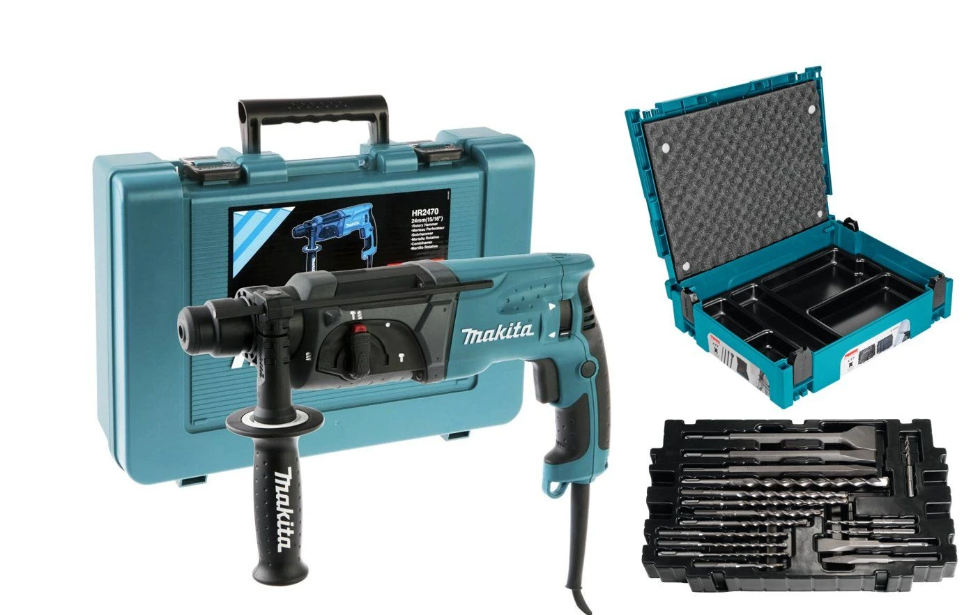 Makita HR2470 SET SDS-plus Combihamer In Koffer - 780W - 2,4J + B-52059 / B-53877 17 Delige SDS-plus Boor / Beitel Set In Mbox 1 Makita HR2470 SET SDS-plus Combihamer In Koffer - 780W - 2,4J + B-52059 / B-53877 17 Delige SDS-plus Boor / Beitel Set In Mbox