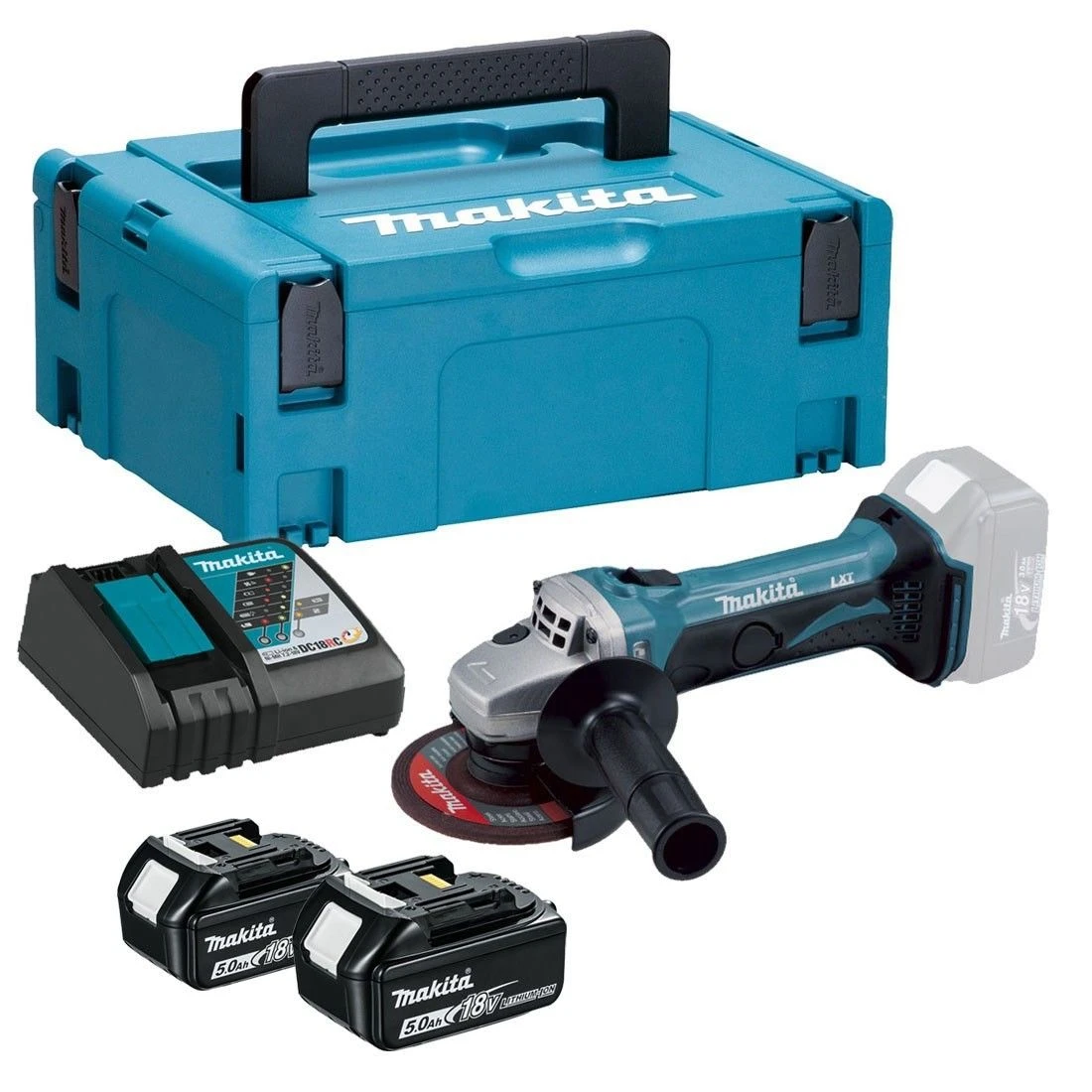 Makita DGA452RTJ 18V Li-ion Accu Haakse Slijper Set (2x 5.0Ah Accu) In Mbox - 115mm 1 Makita DGA452RTJ 18V Li-ion Accu Haakse Slijper Set (2x 5.0Ah Accu) In Mbox - 115mm