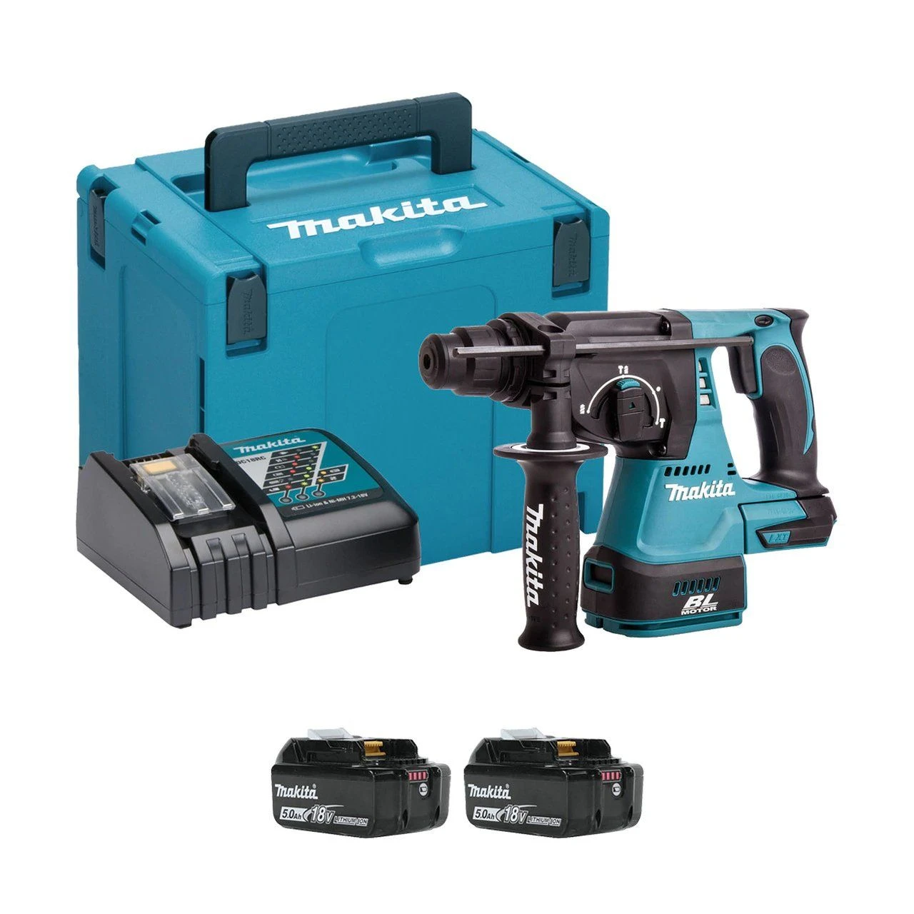 Makita DHR242RTJ 18V Li-Ion Accu SDS-plus Combihamer Set (2x 5.0Ah Accu) In Mbox - 2J - Koolborstelloos 1 Makita DHR242RTJ 18V Li-Ion Accu SDS-plus Combihamer Set (2x 5.0Ah Accu) In Mbox - 2J - Koolborstelloos