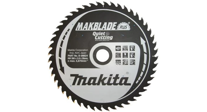 Makita B-09824 Makblade+ Cirkelzaagblad - 260 X 30 X 48T - Hout / MDF / Laminaat 1 Makita B-09824 Makblade+ Cirkelzaagblad - 260 X 30 X 48T - Hout / MDF / Laminaat