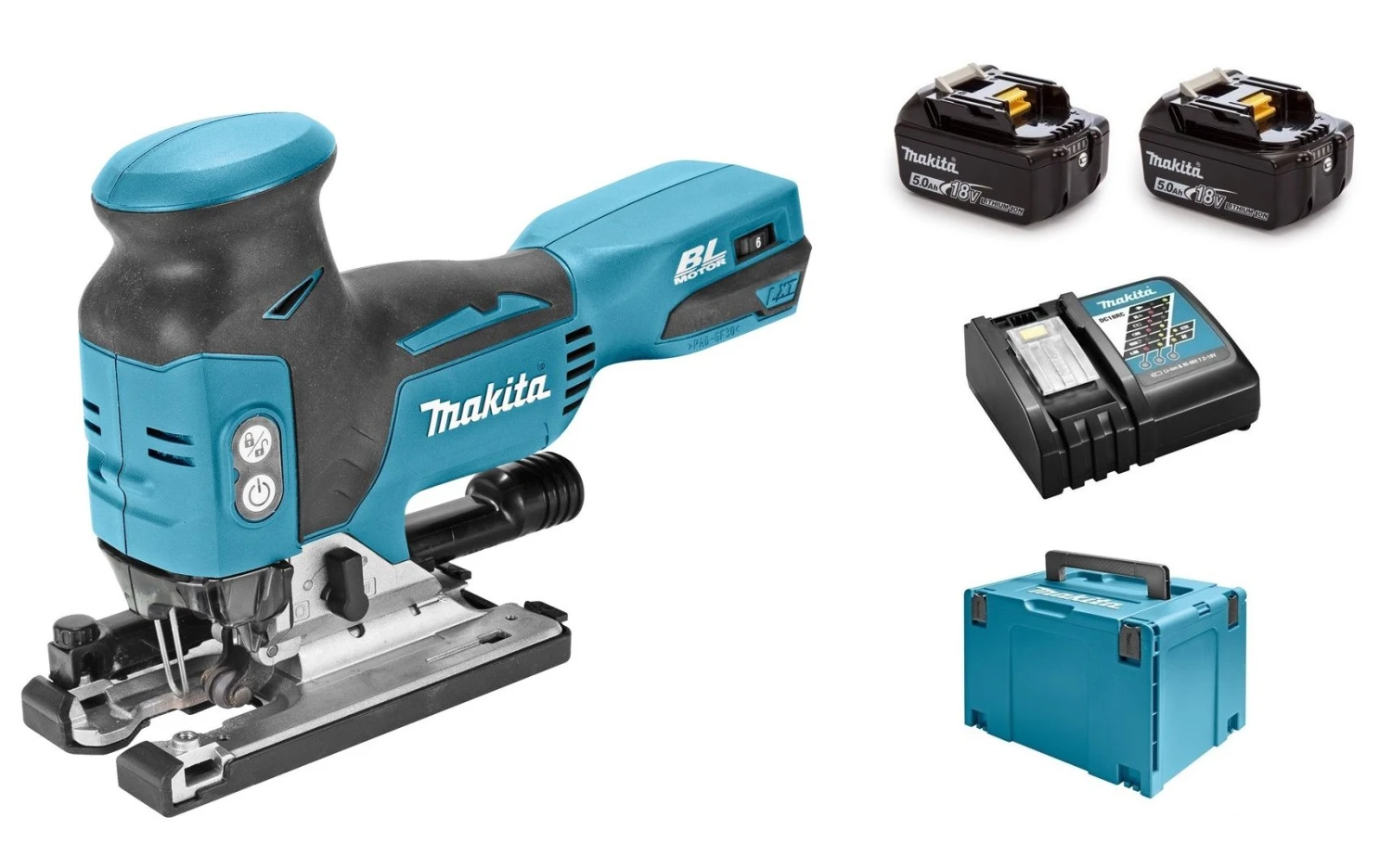 Makita DJV181RT1J 18V Li-Ion Accu Decoupeerzaag Set (2x 5.0Ah Accu) In Mbox - T-greep - Variabel - Koolborstelloos 1 Makita DJV181RT1J 18V Li-Ion Accu Decoupeerzaag Set (2x 5.0Ah Accu) In Mbox - T-greep - Variabel - Koolborstelloos