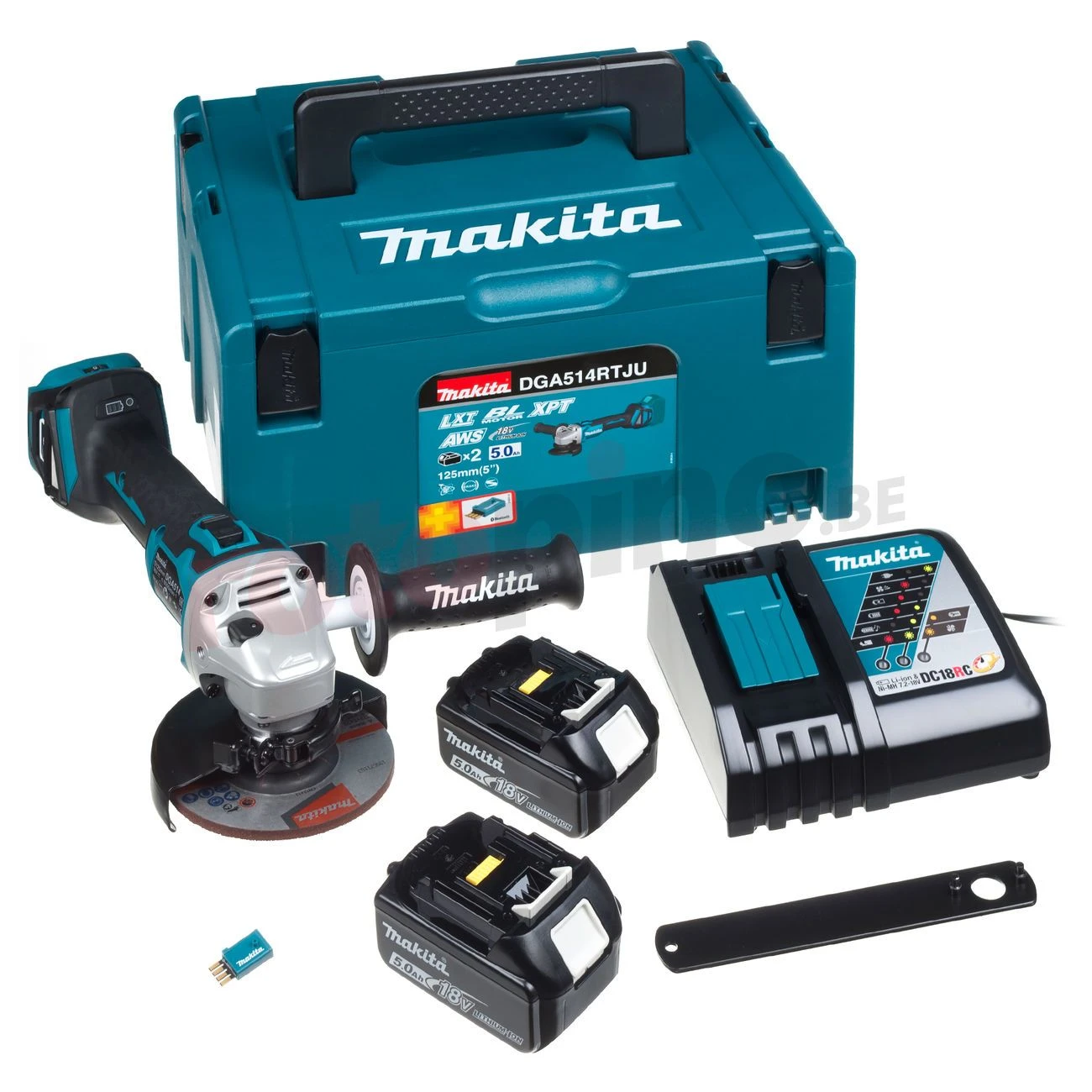 Makita DGA514RTJU 18V Li-Ion Accu AWS Haakse Slijper Set (2x 5.0Ah Accu) In Mbox - 125mm - Koolborstelloos 1 Makita DGA514RTJU 18V Li-Ion Accu AWS Haakse Slijper Set (2x 5.0Ah Accu) In Mbox - 125mm - Koolborstelloos