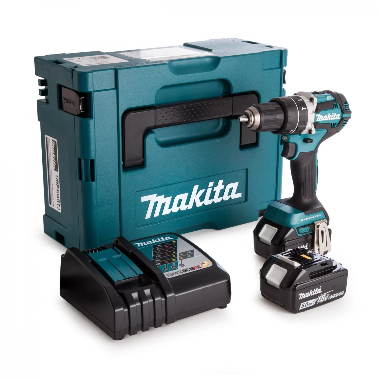 Makita DHP484RTJ 18V Li-Ion Accu Klopboor-/schroefmachine Set (2x 5.0Ah Accu) In Mbox - Koolborstelloos 1 Makita DHP484RTJ 18V Li-Ion Accu Klopboor-/schroefmachine Set (2x 5.0Ah Accu) In Mbox - Koolborstelloos