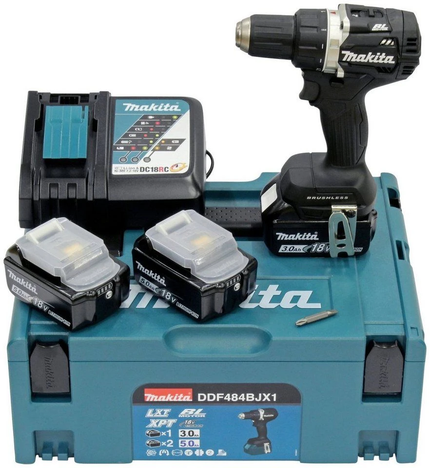 Makita DDF484BJX1 18V Li-Ion Accu Boor-/schroefmachine Set (2x 5.0Ah + 1x 3.0Ah Accu) In Mbox - BLACK - Koolborstelloos 1 Makita DDF484BJX1 18V Li-Ion Accu Boor-/schroefmachine Set (2x 5.0Ah + 1x 3.0Ah Accu) In Mbox - BLACK - Koolborstelloos
