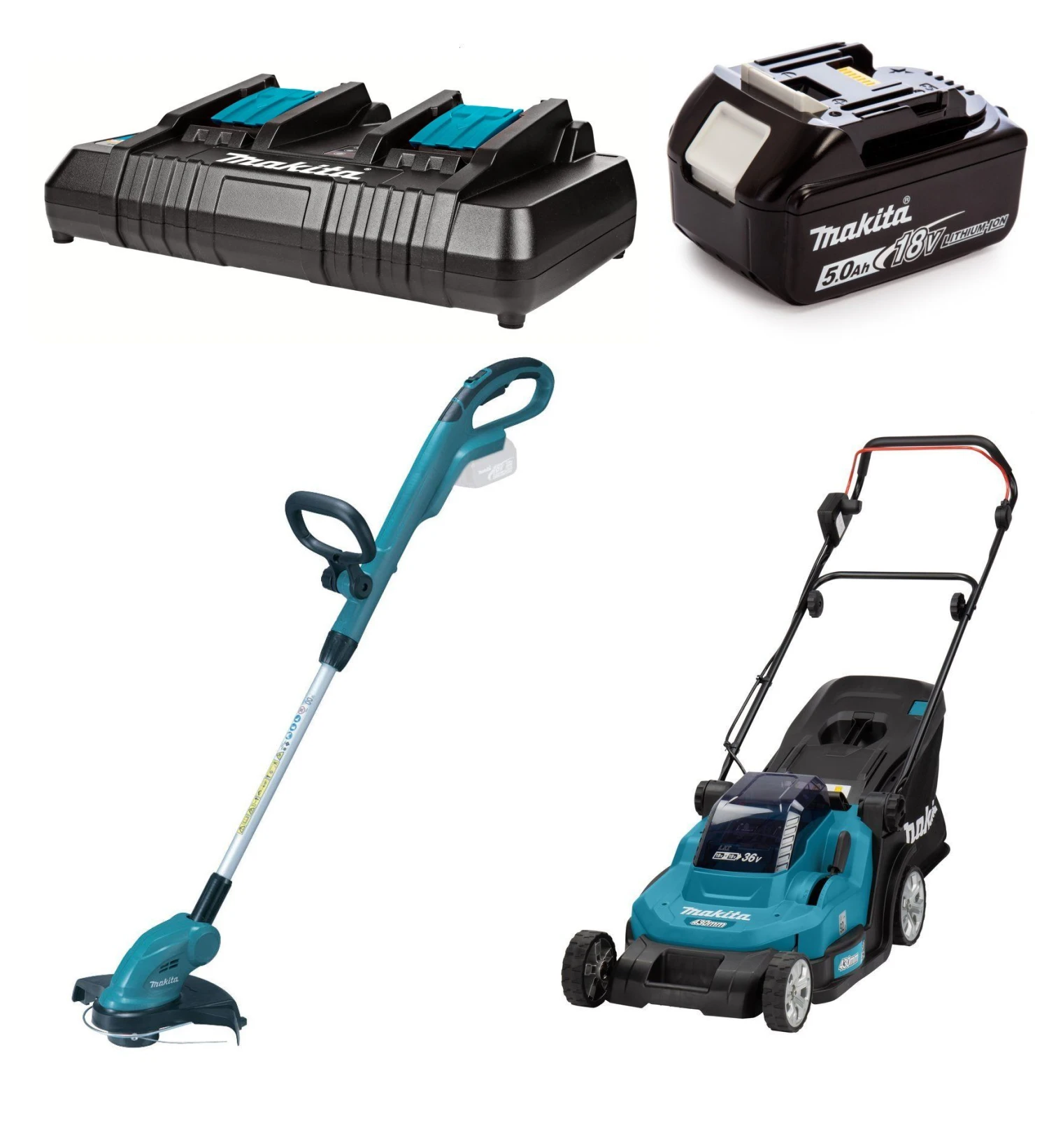 Makita DLM432PT2 Grasmaaier Set + DUR181Z Grastrimmer Body 1 Makita DLM432PT2 Grasmaaier Set + DUR181Z Grastrimmer Body